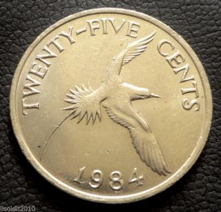 Bermuda,  1984 25 Cents Elizabeth Ii White - Tailed Tropicbird Coin photo