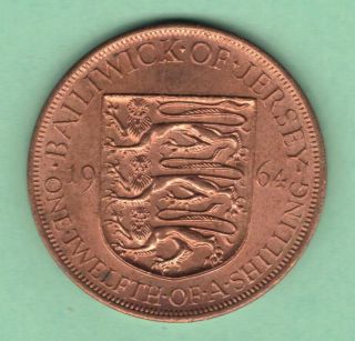 1964 Jersey. .  1/12 Shilling Coin.  Km 21.  Queen Elizabeth Ii. . photo