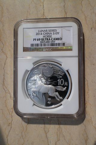 Ngc Pf69 Ultra Cameo China 2014 Horse 1 Oz Round Silver Coin photo