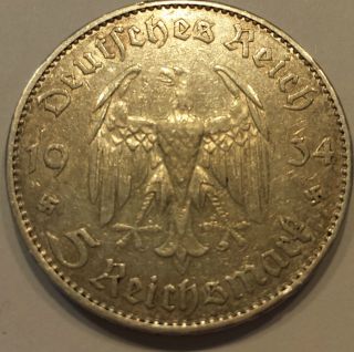 1934 J 5 Reichsmark Coin Silver photo