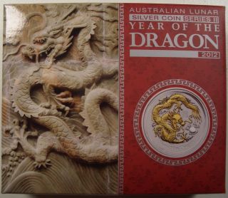 2012 Australia Year Of The Dragon 1 Oz.  Silver Gilded Coin Box/coa photo