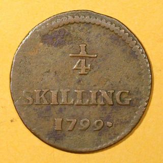 Sweden Copper King Gustav Iv Adolf 1799 1/4 Skilling Low Mintage Km 548 photo