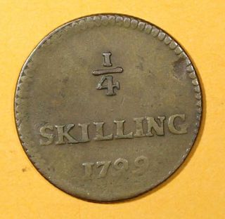 Sweden Copper King Gustav Iv Adolf 1799 1/4 Skilling Low Mintage Km 548 photo