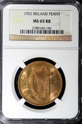 Ireland Republic 1952 Penny Ngc Ms65 Rb Red Km 11 photo