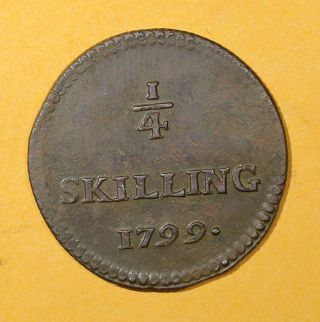 Sweden Copper King Gustav Iv Adolf 1799 1/4 Skilling Low Mintage Chvf Km 548 photo