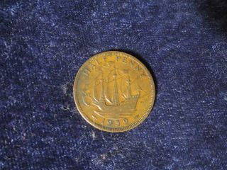 Foreign Great Britain 1939 George Vi Half Penny Antique Copper Coin - Flip photo
