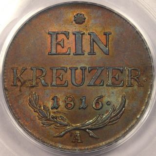 1816 - A Austria Kreuzer - Pcgs Ms64 - Rare Bu Coin photo