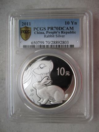 Pcgs Pr70dcam China 2011 Rabbit 1 Oz Round Silver Coin (gold Shield) photo