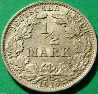 German Empire Silver Coin 1916 G 1/2 Mark Patina photo