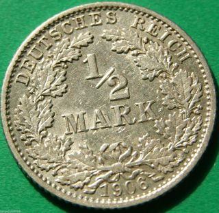 German Empire Silver Coin 1906 G 1/2 Mark Patina photo