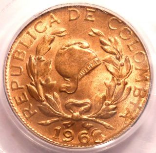 Gem Red 1966 Pcgs Ms65 Rd (massive) Repunch Date Red Colombia 1 Cent Error photo