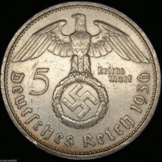 German Nazi Silver Coin 5 Rm 1936 A Big Swastika photo