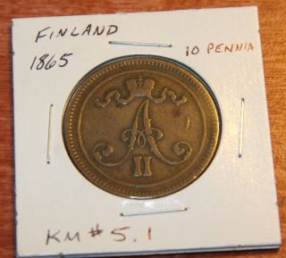 1865 Finland/russia Alexander Ii 10 Pennia Brown Km 5.  1 photo