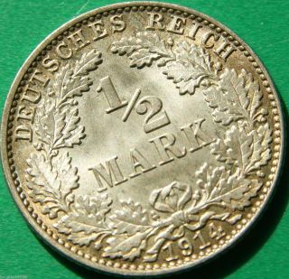 German Empire Silver Coin 1914 J 1/2 Mark photo