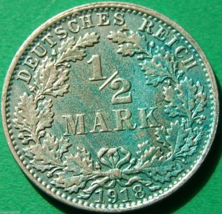 German Empire Silver Coin 1918 A 1/2 Mark Patina photo