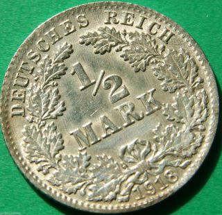 German Empire Silver Coin 1918 D 1/2 Mark Patina photo