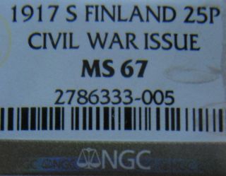 Finnland 25 Pennia Silver 1917 Ngc Ms67 photo