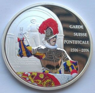 Congo 2006 Swiss Bodyguards 10 Francs Colour Silver Coin,  Proof photo