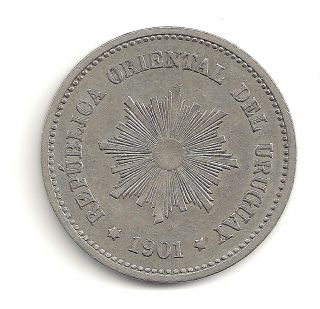 1901 - A Republica Oriental Del Uruguay 5 Centesimos Coin At E.  F.  + photo