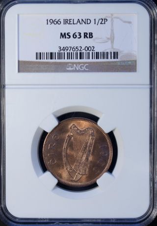 1966 Ireland 1/2 Penny Ngc Ms 63 Rb Unc Bronze photo