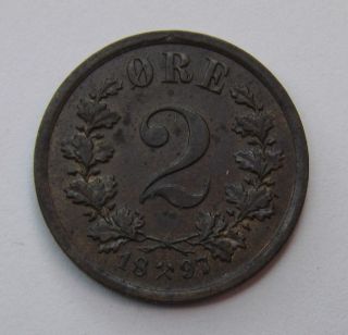 1897 Norway 2 Ore Bronze Coin Uncirculated photo