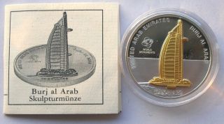Cook 2009 Dubai Burj Al Arab 10 Dollars Gild 1oz Silver Coin,  Proof photo
