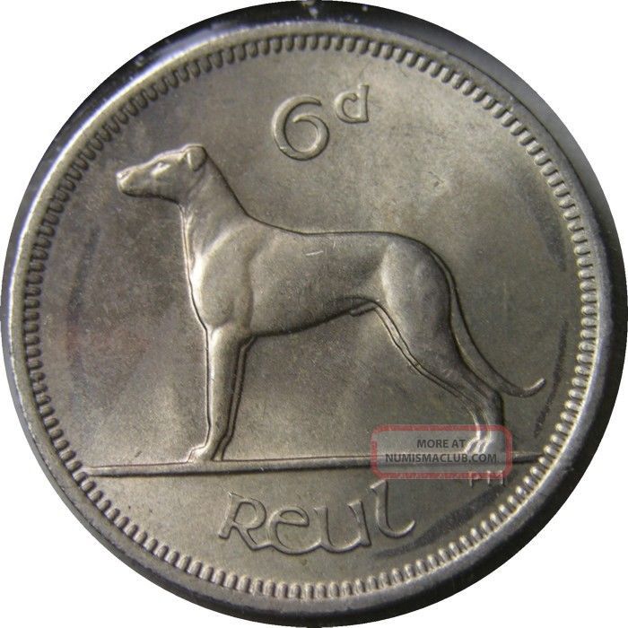 Elf Ireland 6 Pence 1963 Dog Wolfhound Europe photo