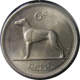 Elf Ireland 6 Pence 1963 Dog Wolfhound photo