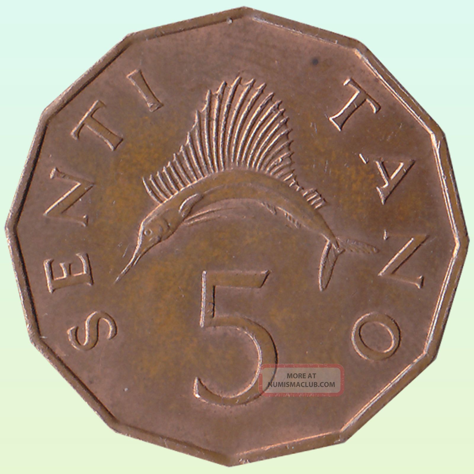 Africa Tanzania 5 Senti 1971 Sailfish Wildlife Animal Coin Africa photo