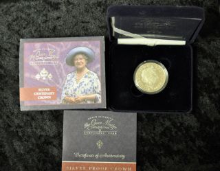 2000 Queen Mother Centenary Five Pound Silver Proof Coin Box photo