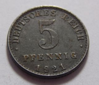 1921 Germany 5 Pfennig Iron Coin photo