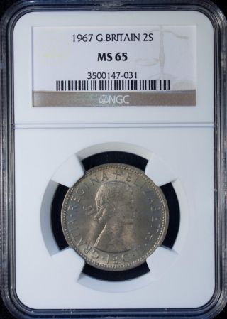 1967 Great Britain 2 Shillings Ngc Ms 65 Unc Copper - Nickel photo