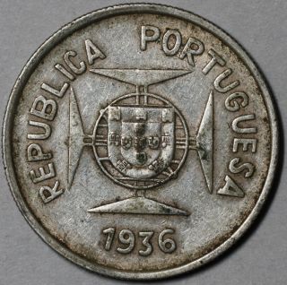 1936 Silver 1/2 Rupia India (portugal Colony) Portuguese Rupee photo