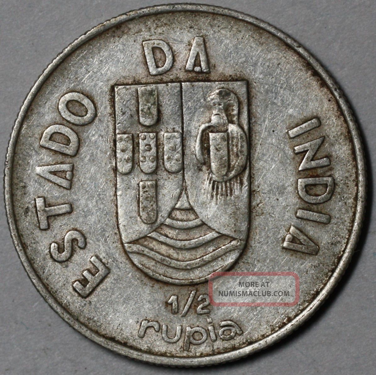 1936 Silver 1/2 Rupia India (portugal Colony) Portuguese Rupee