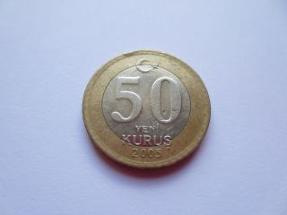 2005 Turkey 50 Yeni Kurus Coin Bimetallic Coin photo