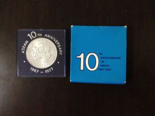 Asean 10th Anniversary 1967 - 1977 Singapore $10 Sliver Coin photo