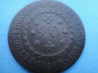 Brazil 1829 - R Copper Coin 20 Reis D.  Pedro I photo