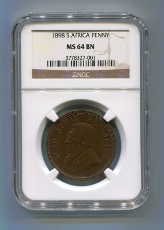 Ngc Graded Ms 64 Bn 1898 1 Penny Kruger Era Coin South Africa - Zar photo