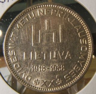 1938 Lithuania Silver 10 Litu Bu - Unc Beauty Scarce photo