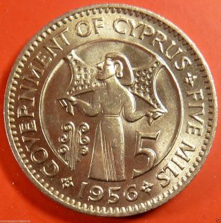 Cyprus 1956 B Unc 5 Mils Bronze Coin,  Km 34,  Chipre,  Cipro,  Zypern,  Chypre,  Greece photo
