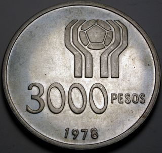 Argentina 3000 Pesos 1978 Proof - Silver - 1978 World Soccer Championship photo