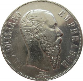 Un Peso Maximiliano Mexico 1866,  Km.  388.  1,  Maximilian Empire,  Vey Attractive photo