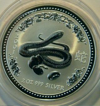 Australia 2 Oz.  999 Silver Lunar Coin Snake 2001 1st Series Low Mintage photo
