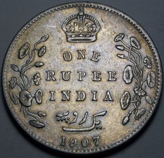 India (brtish - Colony) 1 Rupee 1907 - Silver - Edward Vii. photo