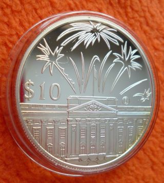 2002 1 Ounce Silver $10 East Caribbean States Queen Elizabeth Ii Proof Coin. photo