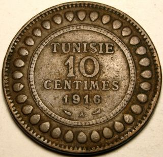 Tunisia (french Protectorate) 10 Centimes Ah 1334 / Ad 1916 A - Copper photo