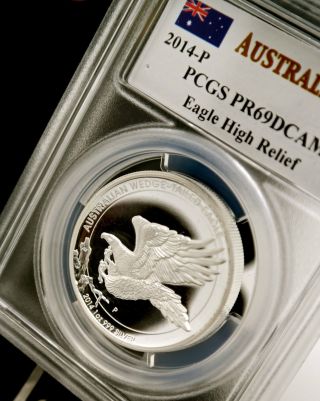 2014 1 Oz Silver Australia Wedge Tailed Eagle High Relief Pcgs Pr69 Mercanti photo