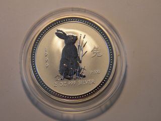 Australia 2 Oz.  999 Silver Lunar Coin Rabbit 1999 1st Series Low Mintage photo