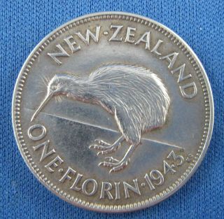Outstanding Zealand 1943 One Florin Silver Coin photo