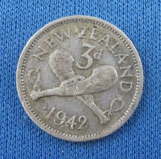 1942 Zealand One Dot 3 Pence Pre - Decimal Silver Coin photo